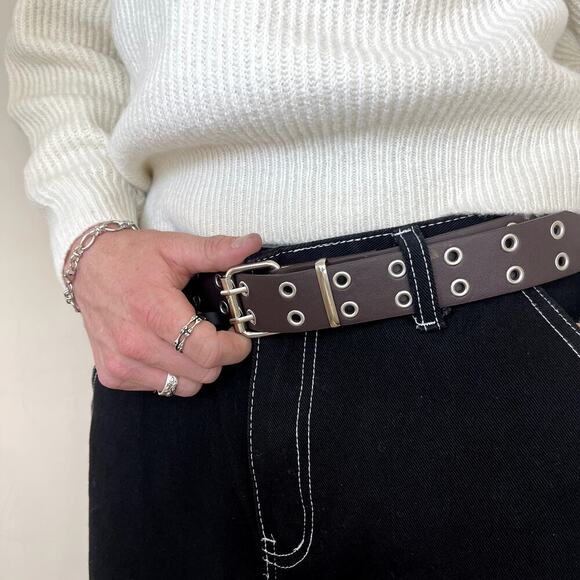 Y2k 2000s vintage brown & silver studded goth emo belt - Picture 3 of 6